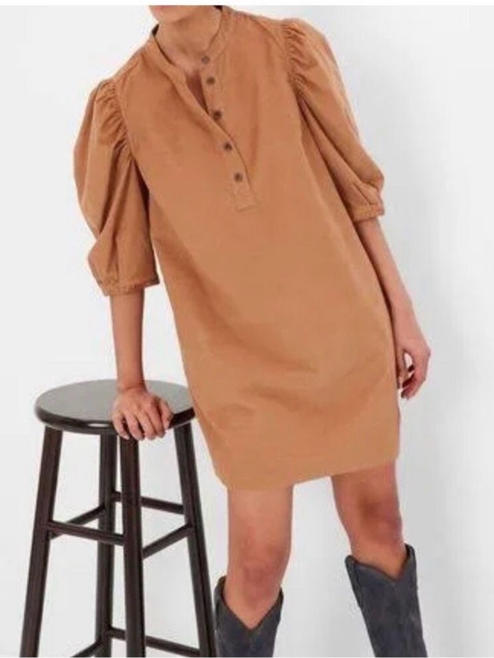 Gap NWT brown corduroy dress XS puff sleeve baby corduroy knee length pockets